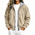 thumbnail image 6 of Inleife Women's Solid Corduroy Hooded Zip-Up Jacket with Pockets Long Sleeve Relaxed Fit Casual Outerwear for Everyday Wear, 6 of 6