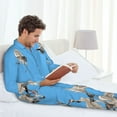 thumbnail image 4 of Salouo Japanese White Cranes Print Button-Front Long Sleeve Pajama Set for Men, Soft 2Pjs Men's Long Sleeve Sleepwear -Large, 4 of 7