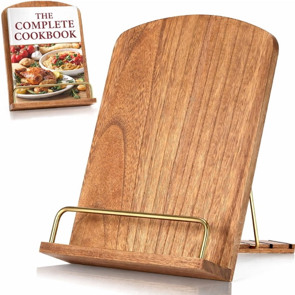 Bohorizon Cookbook Stand for Kitchen Counter, Wood Recipe Book Holder, 4 Adjustable Level, Pack of 1, Natural Wood