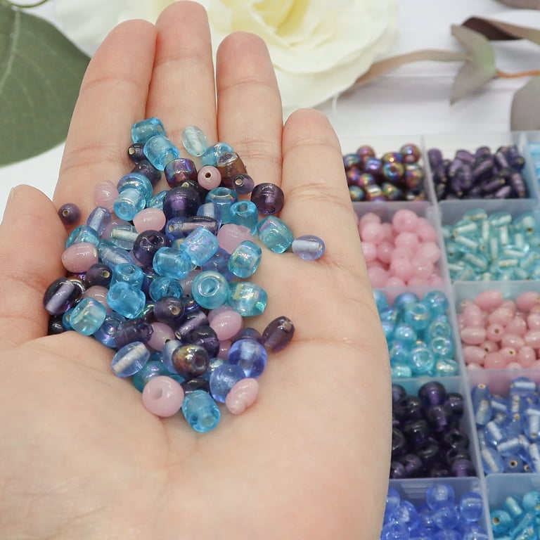 Over 1100 Glass Pony Beads for Jewelry Making Supplies for Adults Handmade 5X7 mm Multicolor Pony Glass Beads DIY Jewelry Kit 12 Colors Organizer