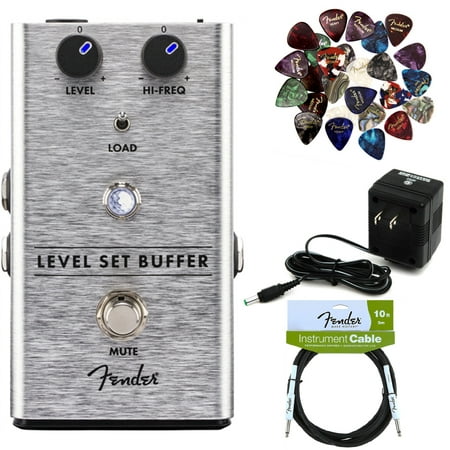 Fender Level Set Buffer Pedal Bundle with Power Supply, Fender Instrument Cable, and Pick
