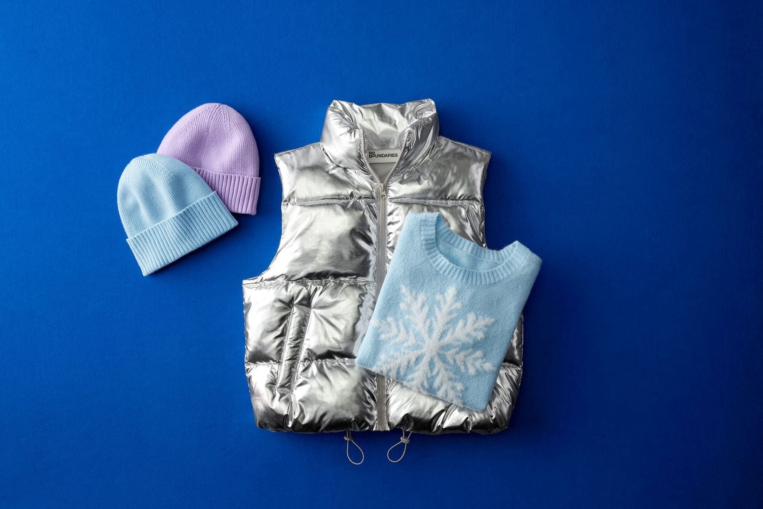 No Boundaries Metallic Puffer Vest, Women's and Women’s Plus