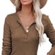 thumbnail image 2 of Blusa de Mujer Cuello en V Manga Larga Color Puro Medio Botón Moda Elegante Blusa Slim Fit Marrón S, 2 of 6
