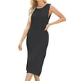 thumbnail image 2 of Women'S 2025 Sleeveless Knitted Dress Crew Neck Side Slit Bodycon Knit Slim Fit Midi Dress black L, 2 of 8