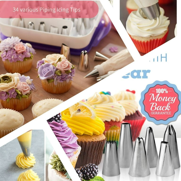 Piping Bags Pastry Bag 100PCS 2 Couplers,14 Frosting Tips 3 Cake Scraper 1  Tie, Cupcake Cake Decorating Bags Disposable Cake Icing Decorating Piping
