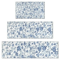 Pioneer Flower Floral Print Pattern Kitchen Rugs Sets Of 3,Kitchen Runner Rugs Non Skid Washable,Decorative Kitchen Floor Mats for Kitchen,Sink,Laundry,17"x30"  17"x47"   17"x59"