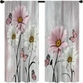 thumbnail image 3 of Farmhouse Floral Kitchen Curtains 27.5W X 39L Inch 2 Panel Rod Pocket Rustic Pink Flower Vintage Daisy Country Retro Wooden Small Short Cafe Tier Drapes Treatment Board Bathroom Home Decor, 3 of 6