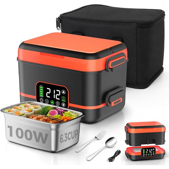5-Sided Cordless Heated Lunch Box – 100W, 6.3 Cup Capacity, 27000mAh Rechargeable Electric Food Warmer with Scheduled Heating for Work, Truck Drivers & Travel