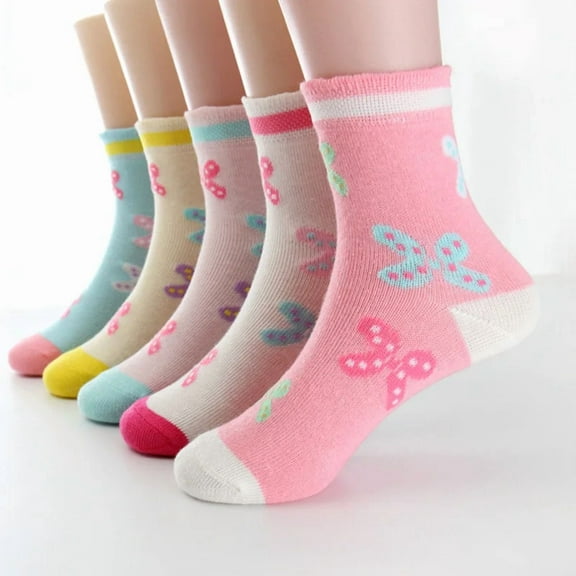 5 Pairs/Lot Spring Autumn High Quality Girls Socks Cotton Butterfly Candy Color Socks For Girls 3- 12 Year Children Socks wangyanhudie 1-3yea