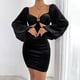 thumbnail image 5 of Minivestido sexy para mujer, con corte en la parte delantera, fruncido, cuello en V profundo, manga larga, para fiesta, 5 of 6