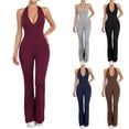 thumbnail image 6 of Women's Halter V Neck Backless Flare Leg Jumpsuit Sexy Bodycon One Piece Outfit, 6 of 6