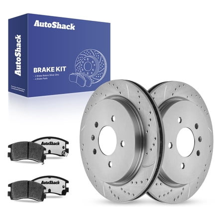 AutoShack 11.73" (298 mm) Rear Vented Drilled & Slotted Brake Rotors Coated   Ceramic Brake Pads | Replacement for 2003-2004 Cadillac Seville | Silver Zinc Coated | 6-PC Brake Kit | SilverShield Pro