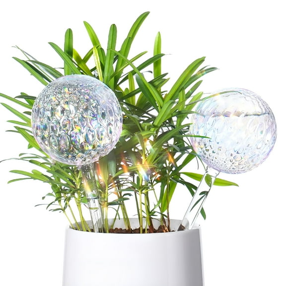 ACDANC Plant Watering Globes 2pcs,Watering Bulbs Patterned Glass Iridescent Rainbow Gradient,Automatic Watering Device Self Watering Planter Insert Stakes,Plant Accessories Indoor