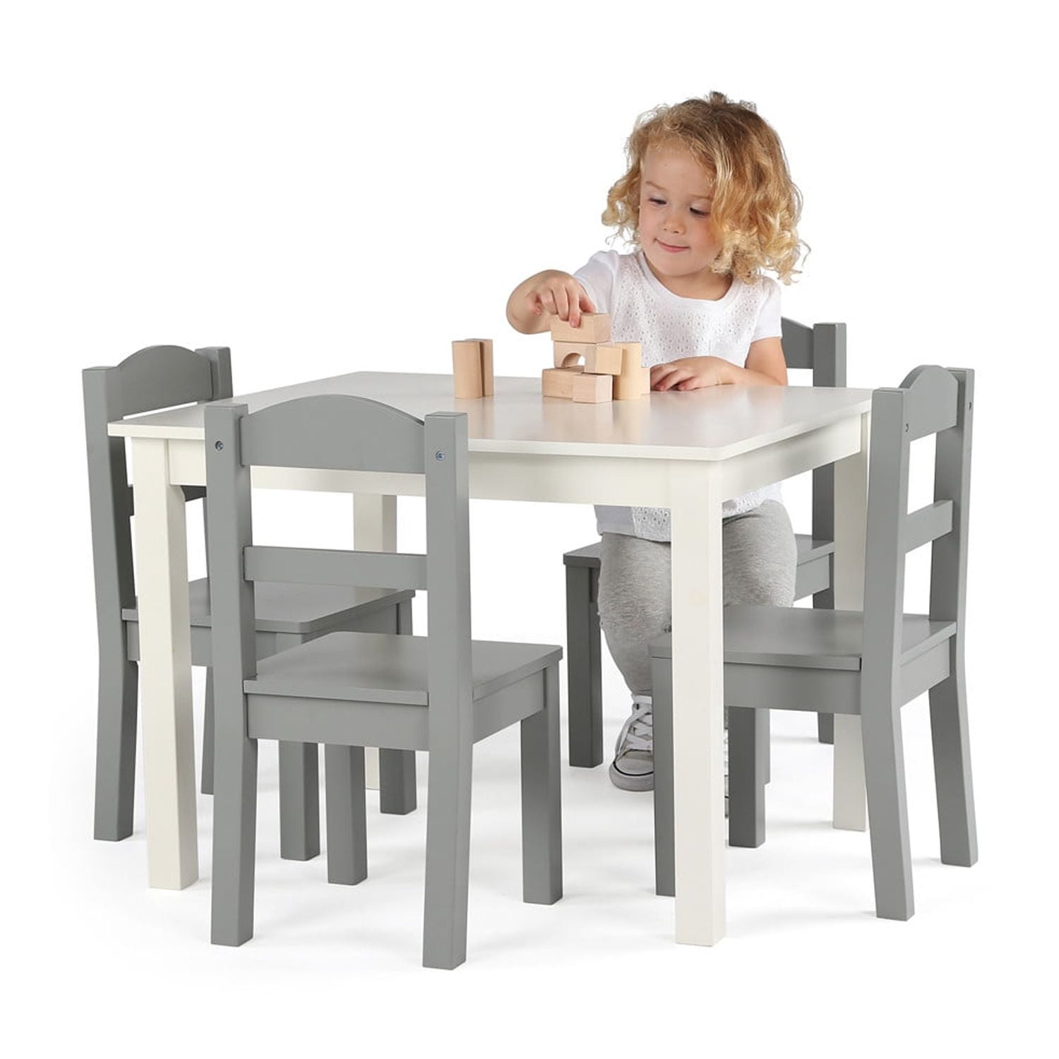 Humble Crew Inspire Kids Classic 5-Piece Lightweight, Multifunction, Portable Activity Table and Chair Set, Grey/White
