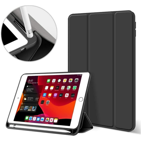 Case for iPad 9th Generation (2021) / 8th Generation (2020) / 7th Generation (2019) 10.2 Inch case with Pencil Holder, Soft TPU Back Cover Smart Auto Sleep/Wake for iPad 10.2 case, Black