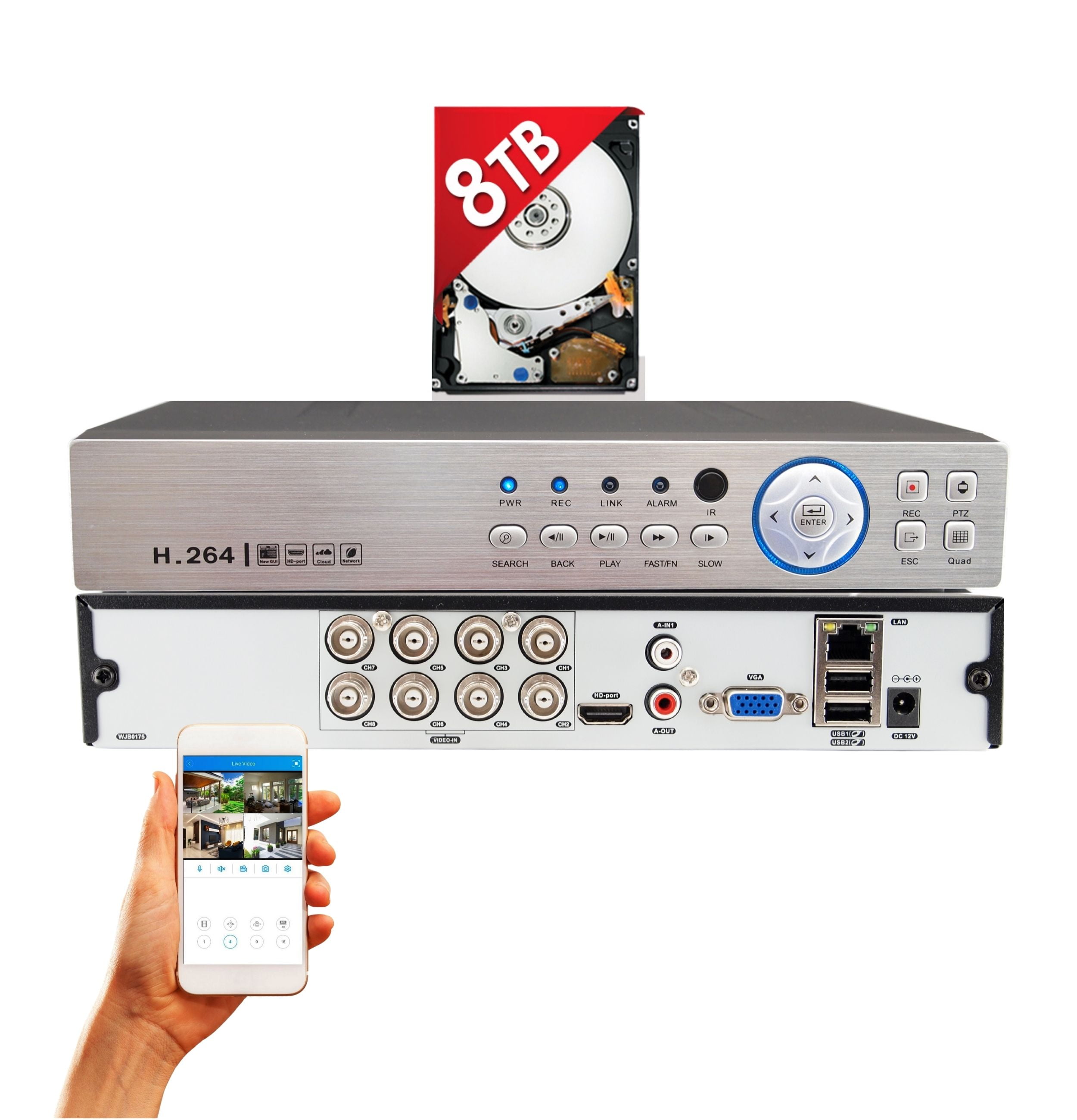 8CH DVR Digital Video Recorder CCTV HD-TVI/AHD/ANALOG/CVI/IP H.265 1080p HDMI 