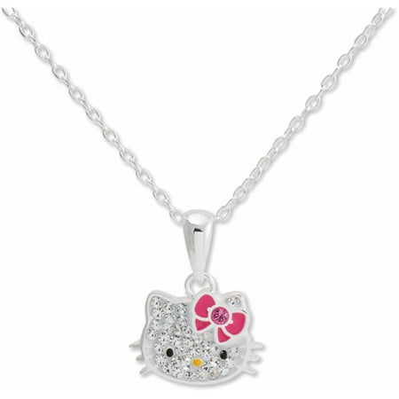 Hello Kitty Girl's Sterling Silver Clear Crystal Pendant