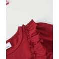 thumbnail image 5 of KIMI BEAR 6 Months Newborn Baby Girl Outfit Set 12 Months Winter Clothing Ruffle Long Sleeves Bowknot T-shirt Top Floral Flared Pants with Headband 3pcs Pant Sets Red, 5 of 9