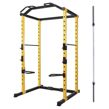 BalanceFrom PC-1 Series 1000lb Capacity Multi-Function Adjustable Power Cage Power Rack with Optional Lat Pull-down & Cable Crossover with 2 In. Olympic Weightlifting Barbell, 7 Ft., 700 Lb. Capacity