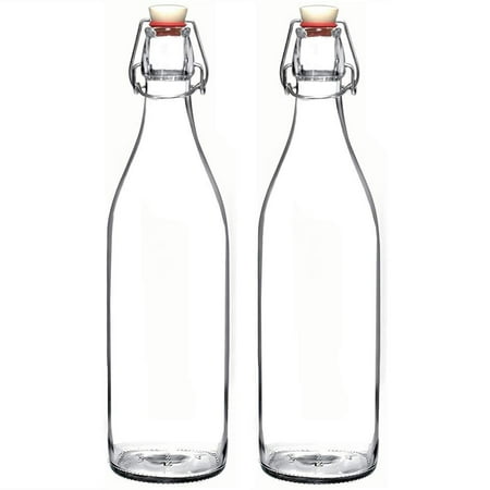 Set of 2-33.75 Oz Giara Glass Bottle with Stopper, Swing Top Bottles for Oil, Vinegar, Beverages, Beer, Water, Kombucha, Kefir, Soda, By California Home