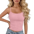 thumbnail image 3 of QIUOMBBP Compression Tank Top for Women Scoop Neck Solid Spaghetti Strap Shirts Slim Fit Summer Casual Camisole Tops Pink Free Size, 3 of 8