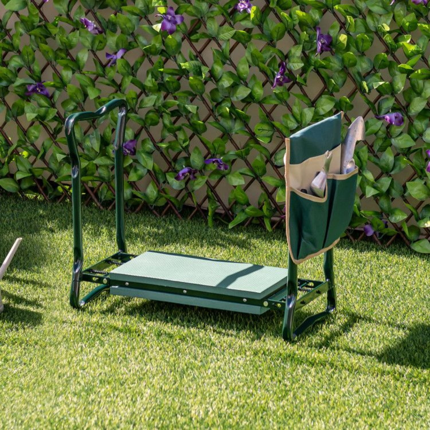 Folding Garden Kneeler and Seat Heavy Duty Gardening Bench with Soft Cushion and Tool Pouch