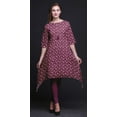 thumbnail image 2 of Bimba Pink Rose & Floral Women Kurtas Ethnic Printed Asymmetric Summer Wear Tops For Women XSmall, 2 of 6