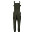 thumbnail image 5 of Women's Dungarees Sleeveless Cargo Overalls Straps Belted Jumpsuits Beam Foot Stretch Bib Pants with Pockets, 5 of 6