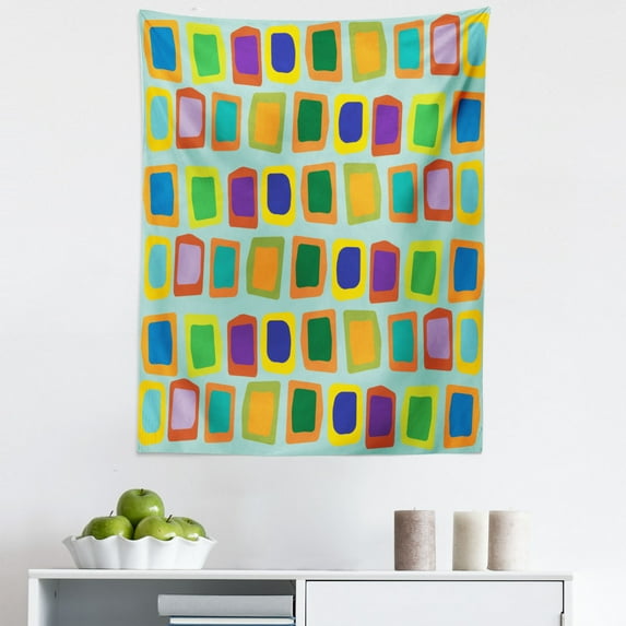 Colorful Tapestry, Modern Abstract Illustration with Various Uneven and Deformed Rectangular Shapes, Fabric Wall Hanging Decor for Bedroom Living Room Dorm, 5 Sizes, Multicolor, by Ambesonne
