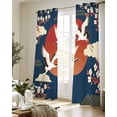 thumbnail image 5 of Japanese Style Sheer Curtains 84 Inch Length 2 Panels Set for Living Room/Bedroom, Modern Cranes Cherry Flower Wave Navy Blue Kitchen Curtains Grommet Semi-Sheer Curtains Window Treatments 52"x84"x2, 5 of 7