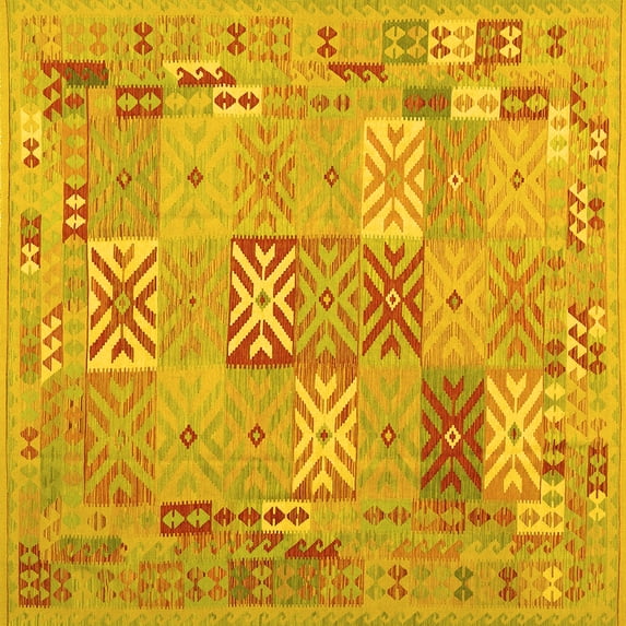 Ahgly Company Indoor Square Abstract Yellow Contemporary Area Rugs, 6' Square