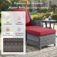 thumbnail image 4 of Unnifurnzi Outdoor Ottoman Set of 2-All Weather Wicker Outdoor Footstool with Removable Cushions Outdoor Olefin Fabric Patio Ottoman for Deck Porch Balcony Garden-Gray/Red, 4 of 7