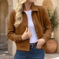 thumbnail image 3 of HomeDM Women's Button Down Jacket Long Sleeve Collared Cropped Faux Suede Outerwear with Pockets, 3 of 8