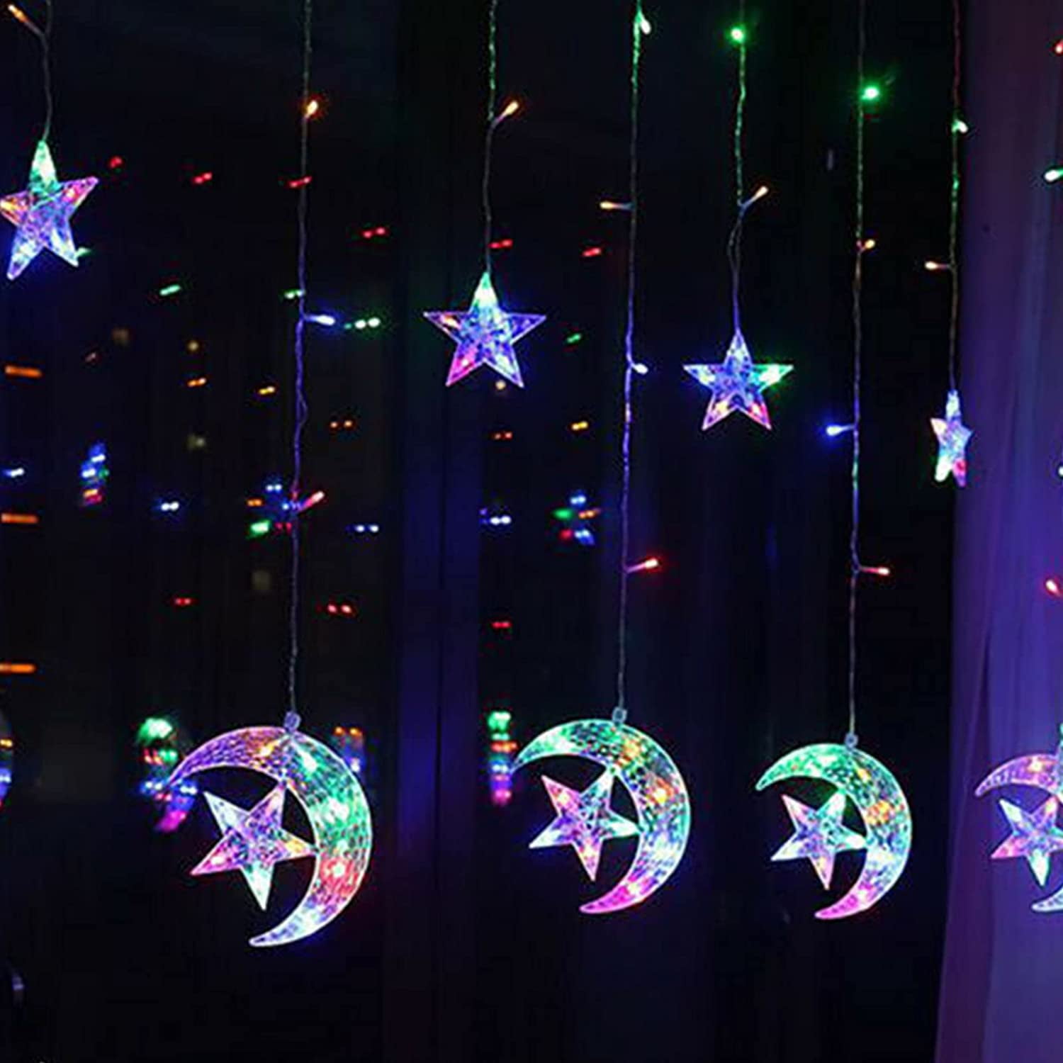 Details about   Moon Star 138 Led String Lights Xmas Window Curtain Fairy light Lamp Home Decor 