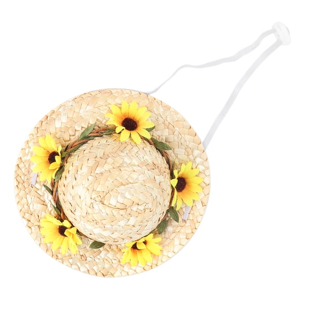 Sombrero de paja con flores para mascotas sombrero de paja tejido para perros pequeños y lindos diseño de flores con ala ajustable para decoración diaria de fiestas para ANGGREK Otros