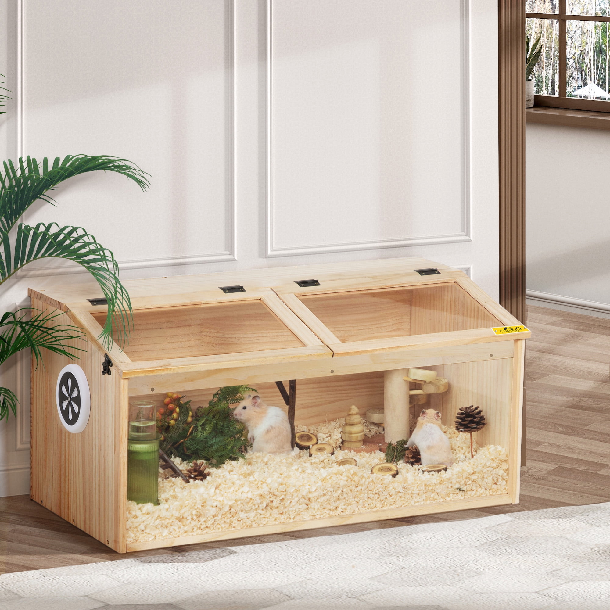 Jaxpety 31.5'' Wooden Hamster Cage with Acrylic Board & Openable Top, Small Animal Cage for Syrian Dwarf Hamsters, Mice, Rats and Rabbits