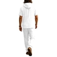 thumbnail image 6 of Mens 2 Piece Linen Set Summer Beach Short Sleeve Button Down Hooded Shirt Long Pant Vacation Casual Outfit with Short Sleeve Button-Up Top and Relaxed Long Pants White L, 6 of 6