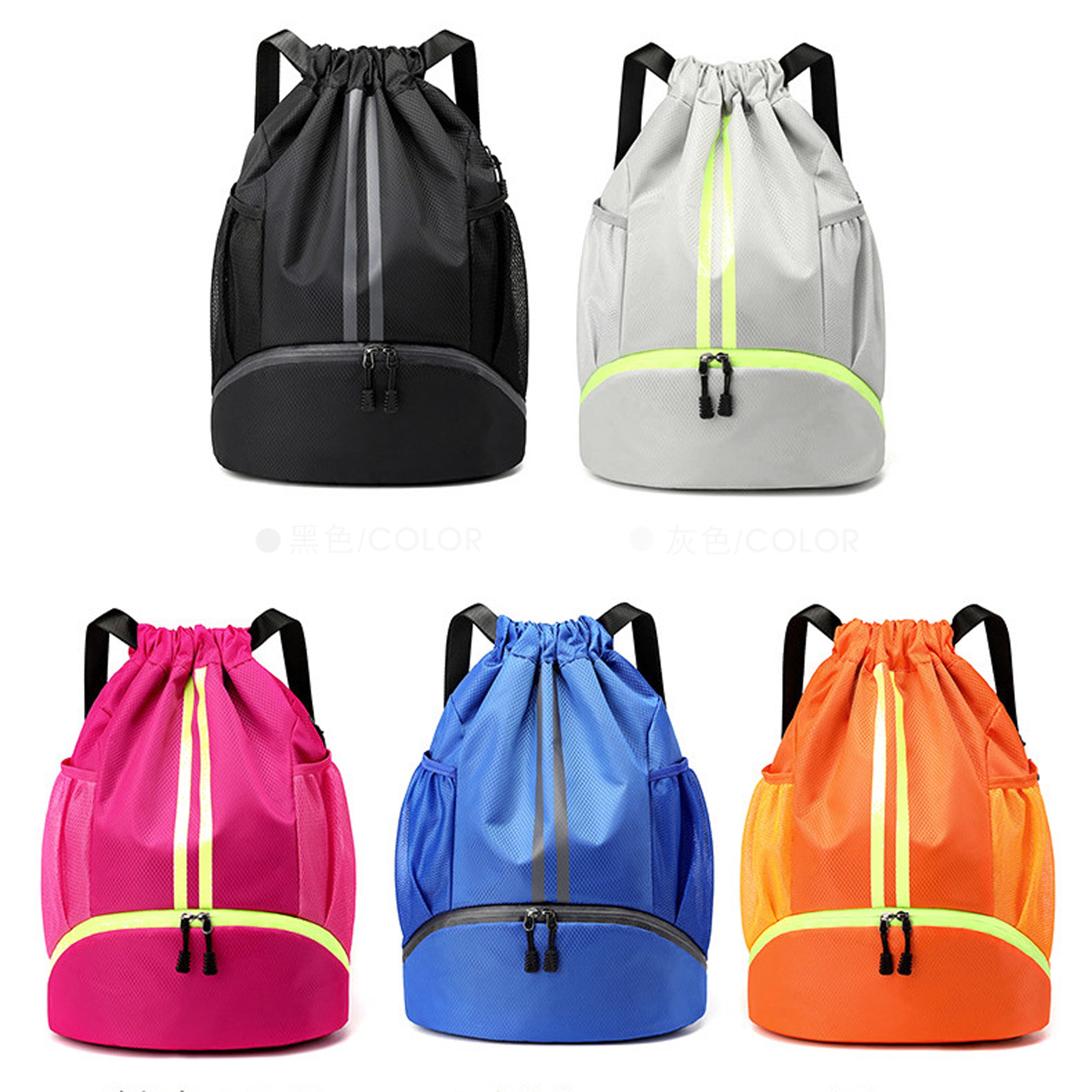 TEABAN Gym Drawstring Bag, Waterproof Drawstring Backpack with Zipper  Pocket, Men's and Women's Fitness Drawstring Bag Swimming Bag, Black Large