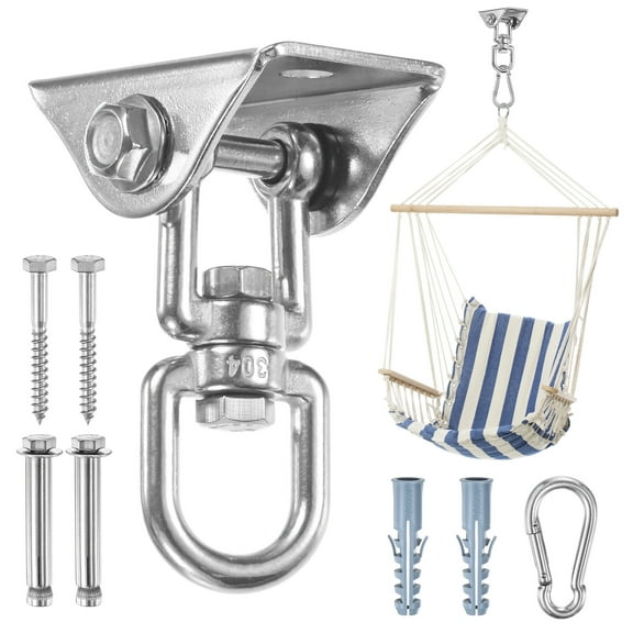 360° Swivel Swing Hangers, 1200 LB Capacity Stainless Steel Hammock Hanging Kit Swing Hook for Ceiling/Chair/Yoga/Punching Bag/Gym/Playground, Ceiling Mount Swing Bracket [Silver]
