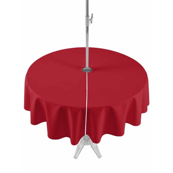 Outdoor Tablecloths with Umbrella Hole & Zipper, Pure Red Round Tablecloths 60 Inch, Simple Solid Color Waterproof Table Cloth, Patio/Pool/Picnic Table Covers