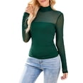 thumbnail image 5 of hlysgo Womens Mesh Sheer Long Sleeve Top Mock Turtle Neck Shirts Ruched Casual Going Out Blouses Green,M, 5 of 5