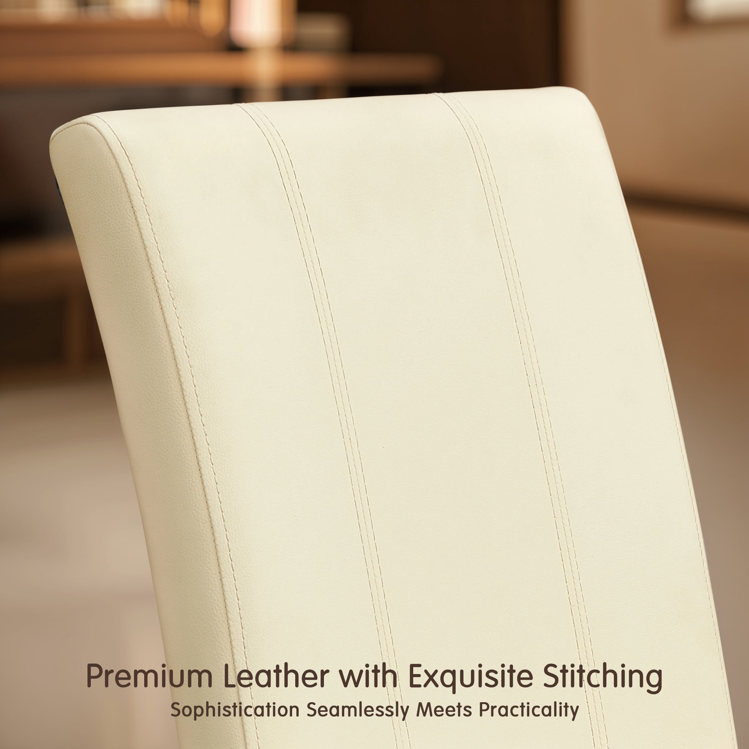 DyFun Faux Leather Dining Chairs Set of 2, Upholstered Parsons Chairs for Kitchen Dining Room or Breakfast Nook, Ivory
