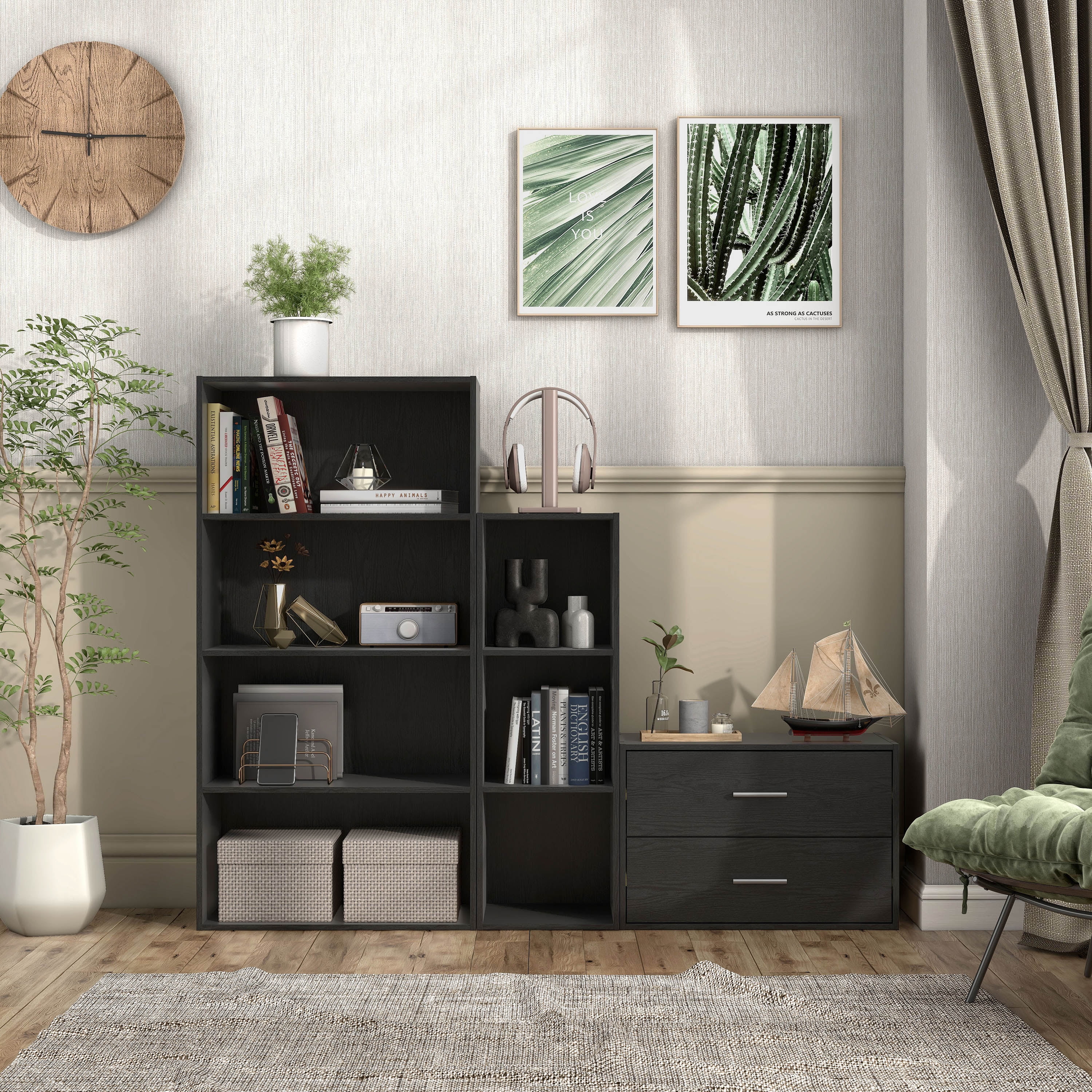 Furniture of America Brooks Stackable 4-Tier Wood Black Bookcase