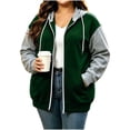 thumbnail image 3 of Plus Size Zip Up Hoodie for Women Color Block Long Sleeve Sweatshirt with Pockets for Fall Winter, 3 of 7