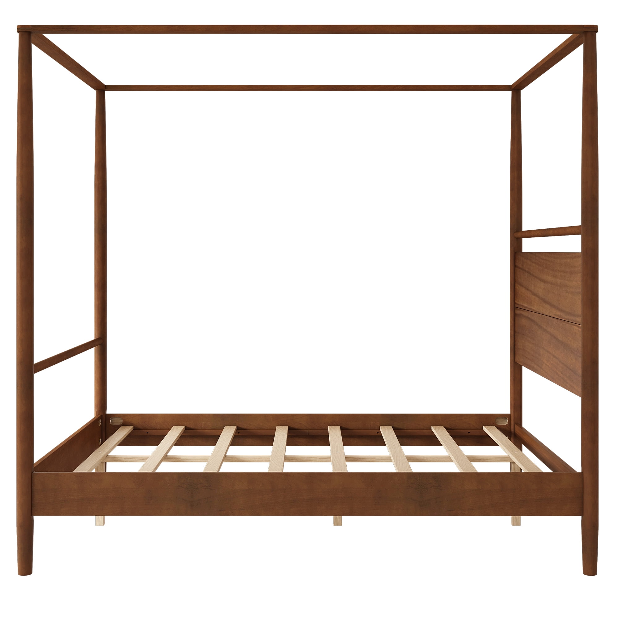 Euroco Wood Full Size Canopy Bed, Platform Bed with Four Posters, Walnut
