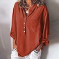 thumbnail image 1 of Blusa de mujer Cuello alto Escote en V Laminado Hombro caído Botón de manga larga Simple Casual OL W Abanopi Rojo/XXL, 1 of 7