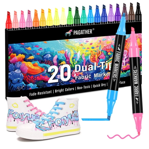 Marcadores para tela Pagather de 20 colores, punta doble, permanentes