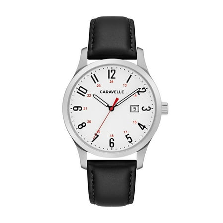 Caravelle Black Dial - Caravelle Men's Black Leather Easy Reader Watch 40mm