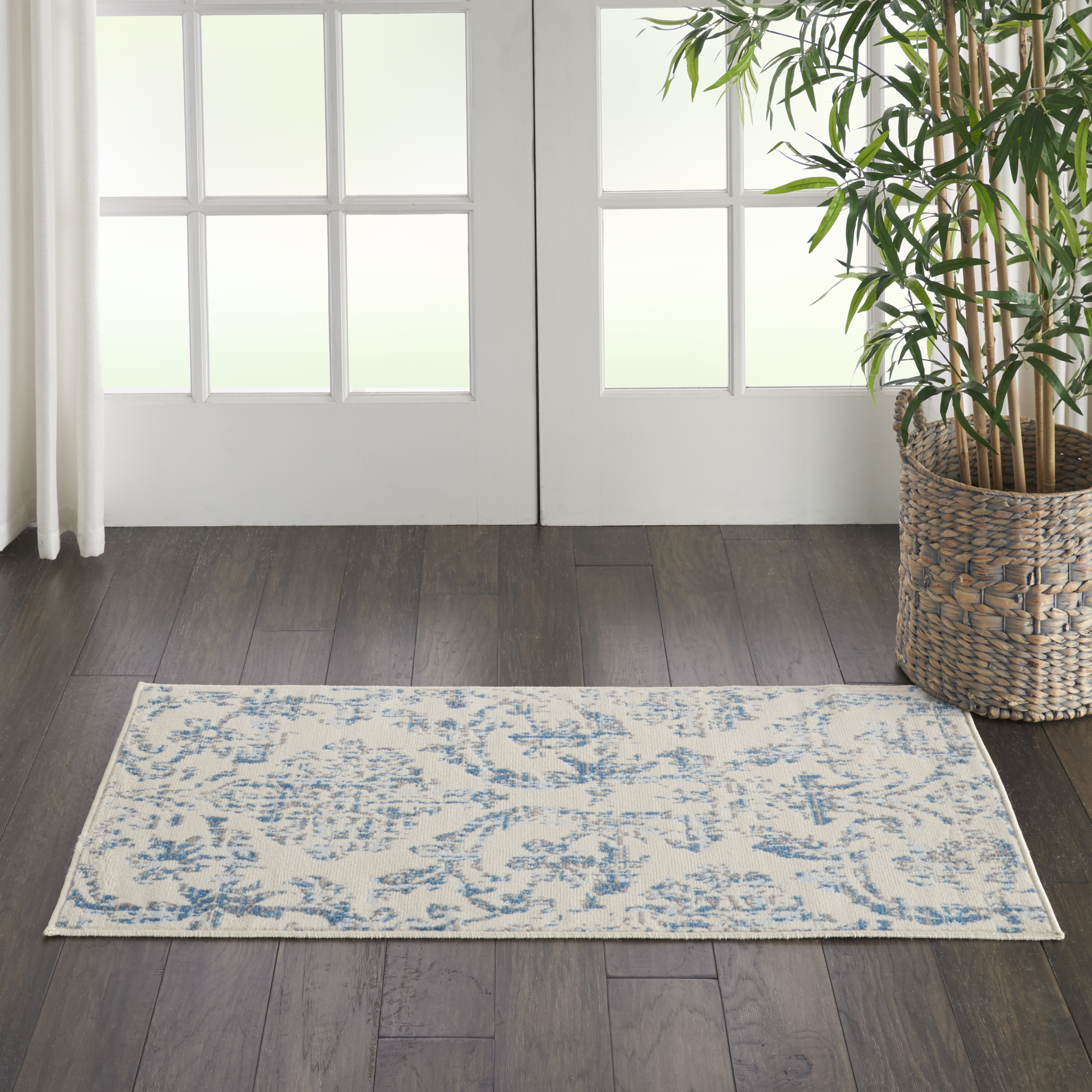 Nourison Jubilant Farmhouse Damask Ivory/Blue Area Rug