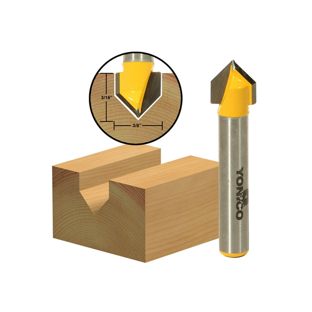 90° V Groove Template Router Bit 3/8"x 3/16" 1/4" Shank Yonico 90° V Groove Template Router Bit 3/8"x 3/16" 1/4" Shank Yonico